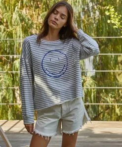 She She Boutique Simley Stays Pullover - Denim/Ivory