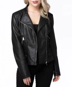 She She Boutique Vegan Leather Moto Jacket - Black CLOTHING