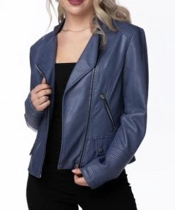 She She Boutique Vegan Leather Moto Jacket - Blue OR Hot Pink CLOTHING