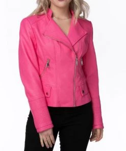 She She Boutique Vegan Leather Moto Jacket - Blue OR Hot Pink CLOTHING
