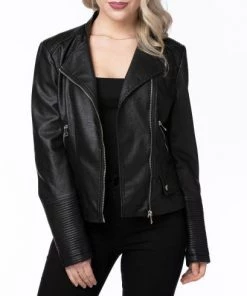 She She Boutique Vegan Leather Moto Jacket - Black CLOTHING