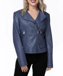 She She Boutique Vegan Leather Moto Jacket - Blue OR Hot Pink CLOTHING