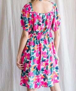 She She Boutique Floral Button Up Dress - Off White/Pink CLOTHING