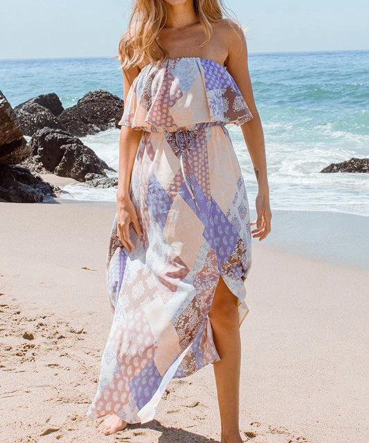 She She Boutique Strapless Maxi Dress - Purple Multi 4 She She Boutique Strapless Maxi Dress - Purple Multi