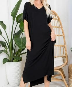 She She Boutique CLOTHING V-Neck Jersey Dress - Ink Blue OR Black