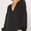 She She Boutique Split Neck Blouse - Black CLOTHING