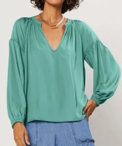 She She Boutique NEW ARRIVALS Split Neck Blouse - Aqua