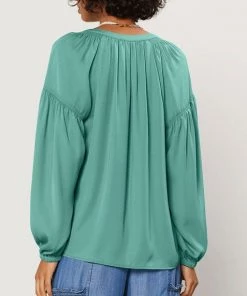 She She Boutique NEW ARRIVALS Split Neck Blouse - Aqua