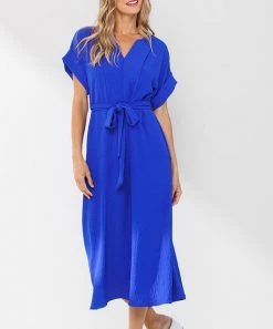 She She Boutique Pleated Midi Dress - Red Neon OR Royal Neon NEW ARRIVALS