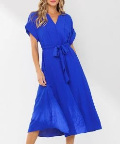 She She Boutique Pleated Midi Dress - Red Neon OR Royal Neon NEW ARRIVALS