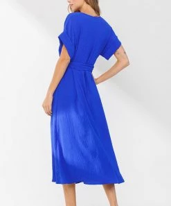 She She Boutique Pleated Midi Dress - Red Neon OR Royal Neon NEW ARRIVALS