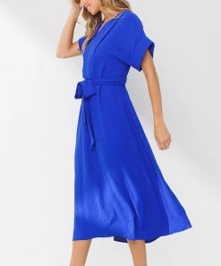 She She Boutique Pleated Midi Dress - Red Neon OR Royal Neon NEW ARRIVALS