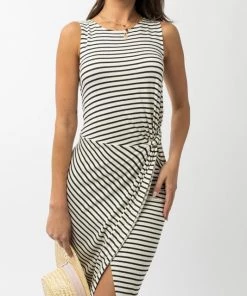 She She Boutique CLOTHING Striped Midi Dress - Ivory/Black