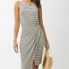 She She Boutique CLOTHING Striped Midi Dress - Ivory/Black