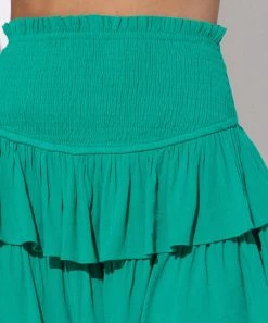 She She Boutique CLOTHING Ruffle Smocked Skirt - Emerald Green