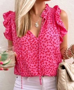 She She Boutique Leopard Print Blouse - Blue OR Rose Red
