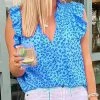 She She Boutique Leopard Print Blouse - Blue OR Rose Red