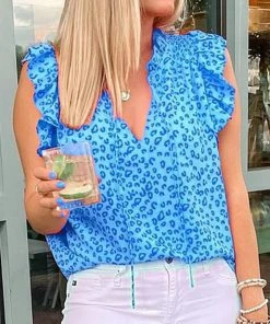 She She Boutique Leopard Print Blouse - Blue OR Rose Red