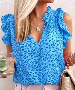 She She Boutique Leopard Print Blouse - Blue OR Rose Red