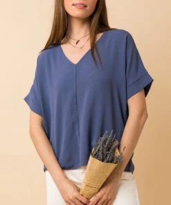 She She Boutique CLOTHING V-Neck Top - Denim Blue