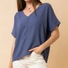 She She Boutique CLOTHING V-Neck Top - Denim Blue