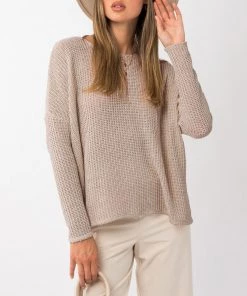 She She Boutique Side Slit Long Sleeve Top - Oatmeal NEW ARRIVALS