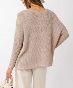 She She Boutique Side Slit Long Sleeve Top - Oatmeal NEW ARRIVALS