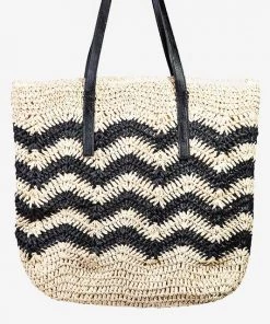 She She Boutique Zig Zag Braided Tote Bag - Ivory/Black