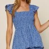 She She Boutique Floral Smocked Top - Blue/White CLOTHING 2 She She Boutique Floral Smocked Top - Blue/White CLOTHING