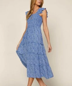 She She Boutique CLOTHING Floral Smocked Midi Dress - Blue/White 6 She She Boutique CLOTHING Floral Smocked Midi Dress - Blue/White
