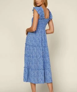 She She Boutique CLOTHING Floral Smocked Midi Dress - Blue/White 7 She She Boutique CLOTHING Floral Smocked Midi Dress - Blue/White