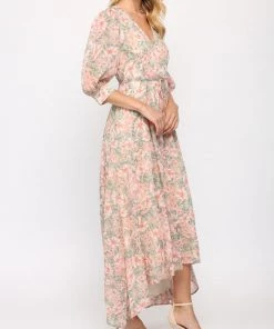 She She Boutique Floral Wrap Dress - Cream/Coral