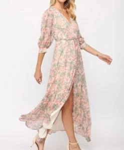 She She Boutique Floral Wrap Dress - Cream/Coral