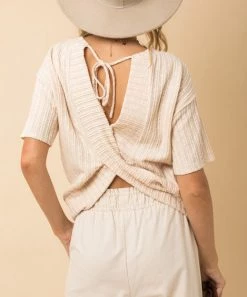 She She Boutique NEW ARRIVALS Back Overlap Top - Taupe