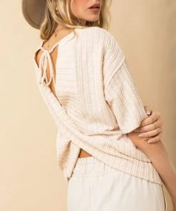 She She Boutique NEW ARRIVALS Back Overlap Top - Taupe