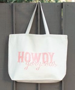 She She Boutique ACCESSORIES Howdy Large Canvas Tote Bag- Natural