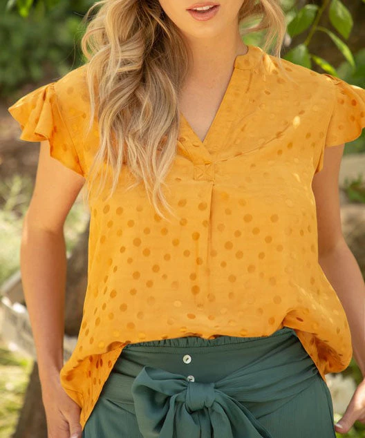 She She Boutique NEW ARRIVALS Satin Tonal Polka Dot Blouse - Mustard 3 She She Boutique NEW ARRIVALS Satin Tonal Polka Dot Blouse - Mustard