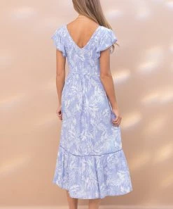 She She Boutique Tropical Midi Dress - Blue CLOTHING