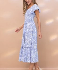 She She Boutique Tropical Midi Dress - Blue CLOTHING