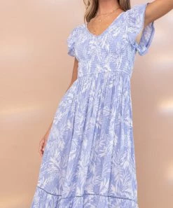 She She Boutique Tropical Midi Dress - Blue CLOTHING