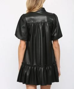 She She Boutique Faux Leather Dress - Black CLOTHING 9 She She Boutique Faux Leather Dress - Black CLOTHING