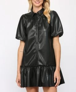 She She Boutique Faux Leather Dress - Black CLOTHING