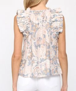 She She Boutique CLOTHING Paisley Print Top - Powder Blue Multi