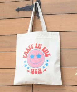 She She Boutique ACCESSORIES Smiley Party In The USA Tote Bag - Natural