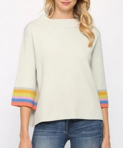 She She Boutique Color Block Sleeve Sweater Top - Silver Green NEW ARRIVALS