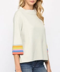 She She Boutique Color Block Sleeve Sweater Top - Silver Green NEW ARRIVALS