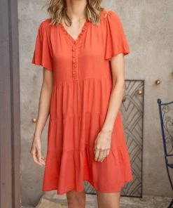 She She Boutique NEW ARRIVALS V-Neck Tiered Dress - Navy, Hunter Green OR Rust