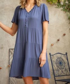 She She Boutique NEW ARRIVALS V-Neck Tiered Dress - Navy, Hunter Green OR Rust