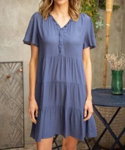 She She Boutique NEW ARRIVALS V-Neck Tiered Dress - Navy, Hunter Green OR Rust