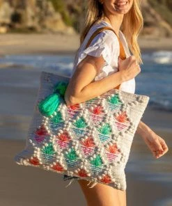 She She Boutique Diamond Tote Bag - Natural/Blue/Pink HANDBAGS